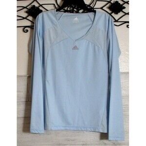 Adidas Women's Top Size L Long Sleeve Baby Blue V Neck
